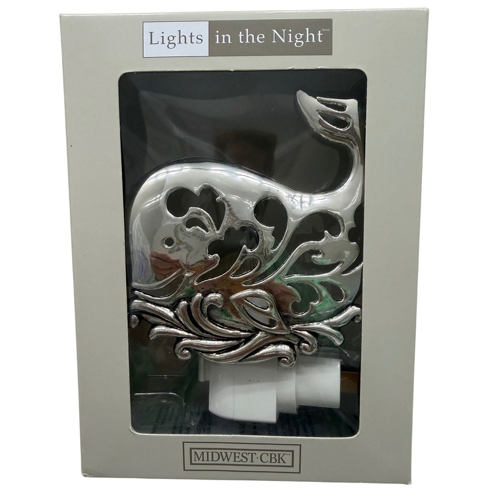 Ganz Nautical Whale Silver Night Light Coastal Beach Ocean Decor Gift NEW